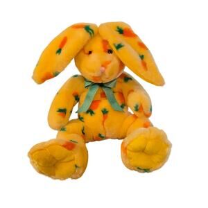 Petting Zoo Yellow Carrot Print Plush‎ Bunny Rabbit Bow 1994